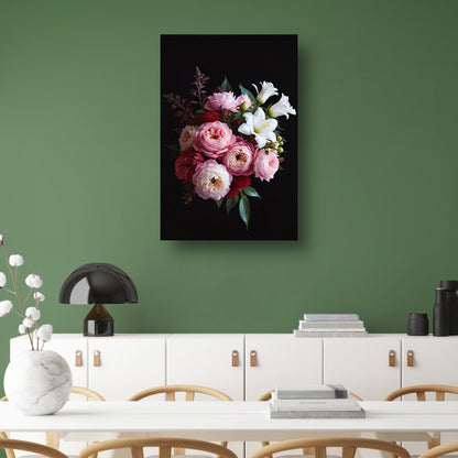 Gevarieerd bloemenboeket tegen donkere achtergrond canvas