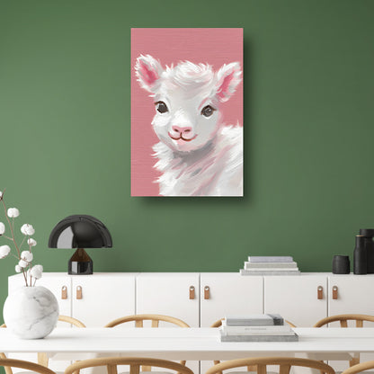 Schattig lammetje met roze achtergrond schilderij canvas