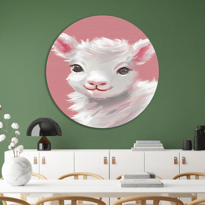 Schattig lammetje met roze achtergrond schilderij aluminium muurcirkel
