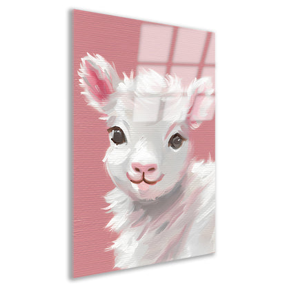 Schattig lammetje met roze achtergrond schilderij acrylglas