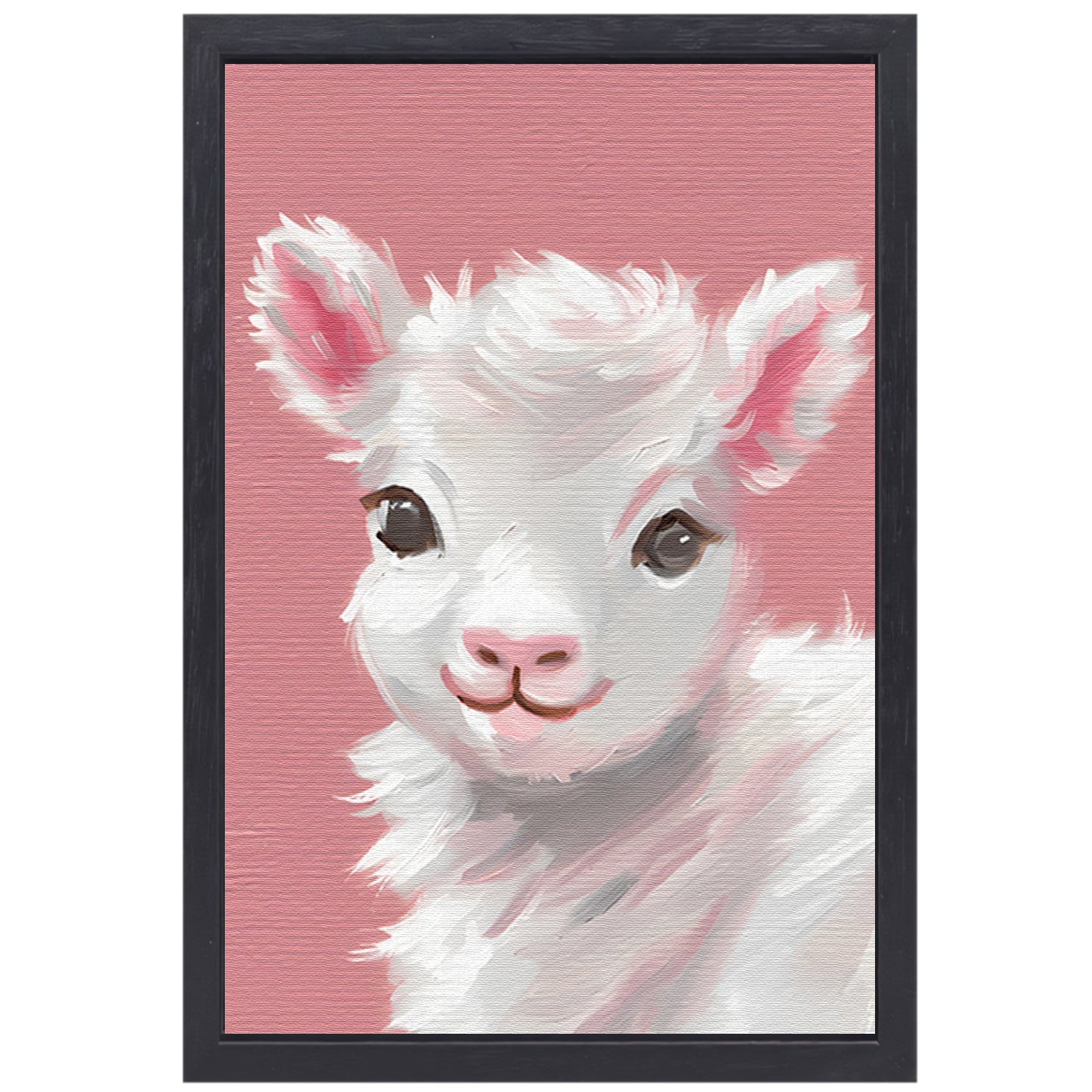 Schattig lammetje met roze achtergrond schilderij canvas met baklijst
