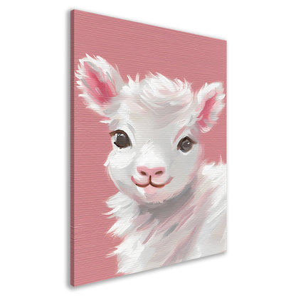 Schattig lammetje met roze achtergrond schilderij canvas
