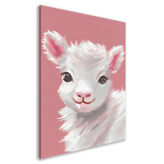 Schattig lammetje met roze achtergrond schilderij canvas
