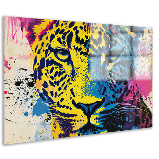 Kleurrijke popart schilderij van een luipaard acrylglas