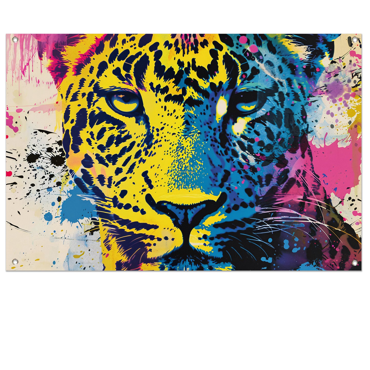 Kleurrijke popart schilderij van een luipaard tuinposter