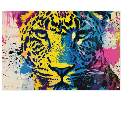Kleurrijke popart schilderij van een luipaard tuinposter