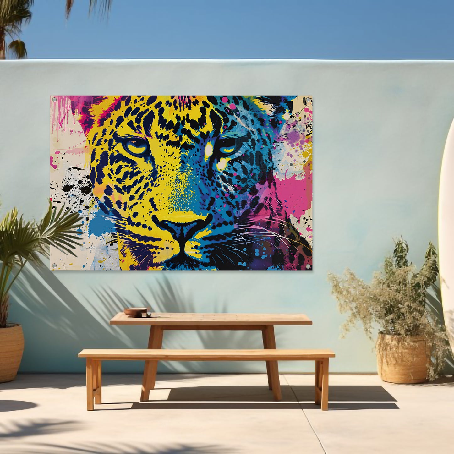 Kleurrijke popart schilderij van een luipaard tuinposter