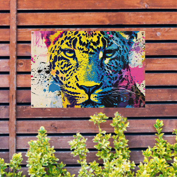 Kleurrijke popart schilderij van een luipaard tuinposter