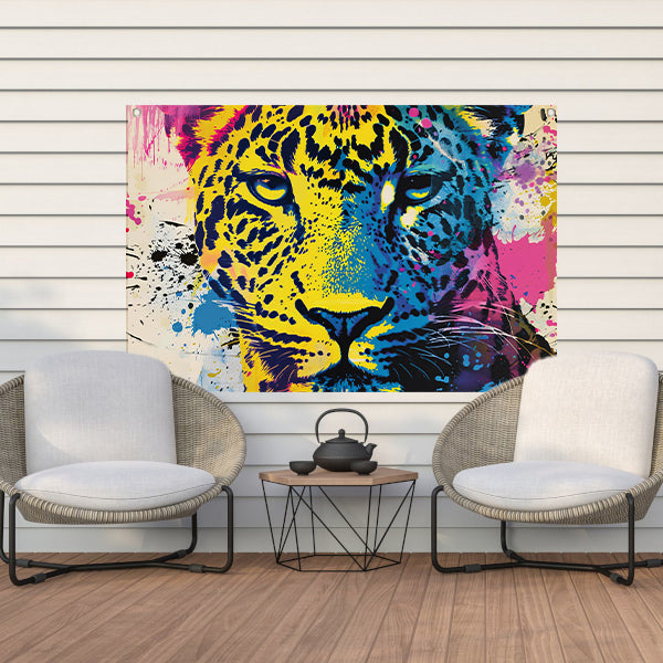 Kleurrijke popart schilderij van een luipaard tuinposter