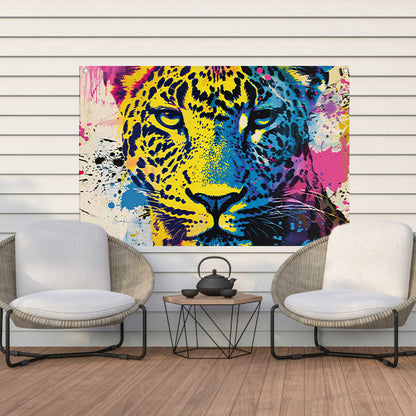 Kleurrijke popart schilderij van een luipaard tuinposter