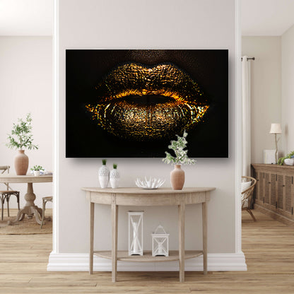 Glanzende gouden en zwarte lippen close-up acrylglas