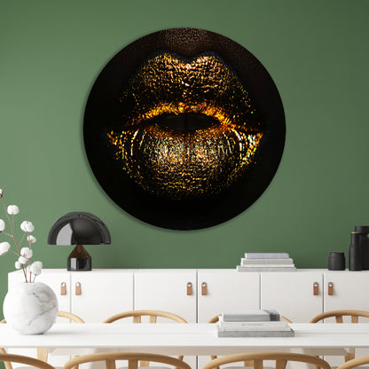 Glanzende gouden en zwarte lippen close-up forex muurcirkel