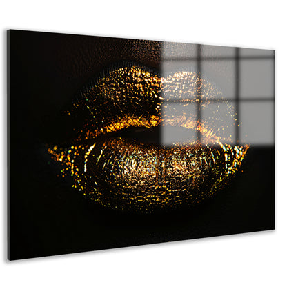 Glanzende gouden en zwarte lippen close-up acrylglas