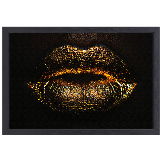 Glanzende gouden en zwarte lippen close-up canvas met baklijst