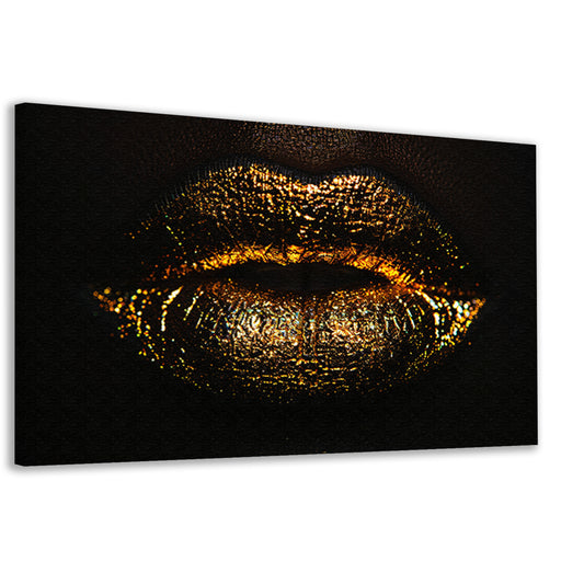 Glanzende gouden en zwarte lippen close-up canvas
