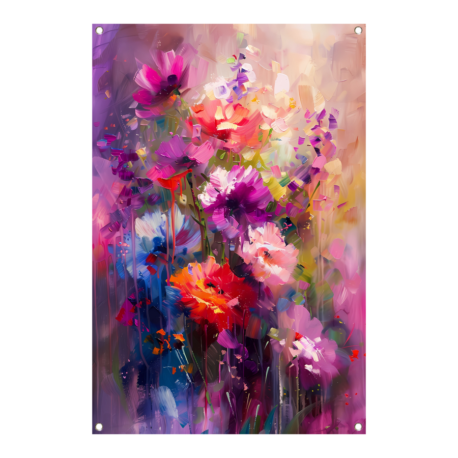 Abstracte bloemen in levendige kleuren tuinposter