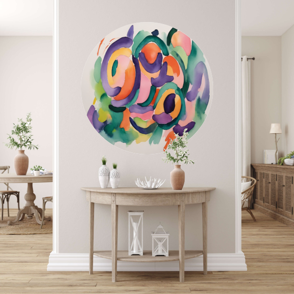 Abstracte Kleurendans in Aquarel aluminium muurcirkel
