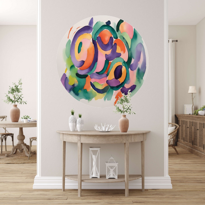 Abstracte Kleurendans in Aquarel aluminium muurcirkel
