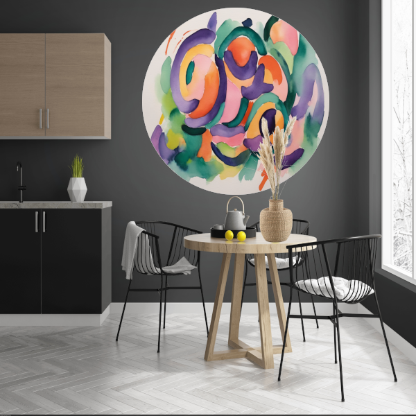 Abstracte Kleurendans in Aquarel aluminium muurcirkel