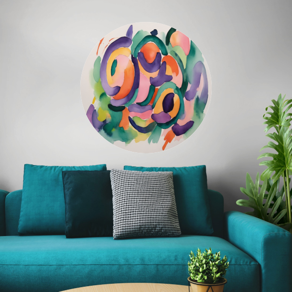Abstracte Kleurendans in Aquarel aluminium muurcirkel