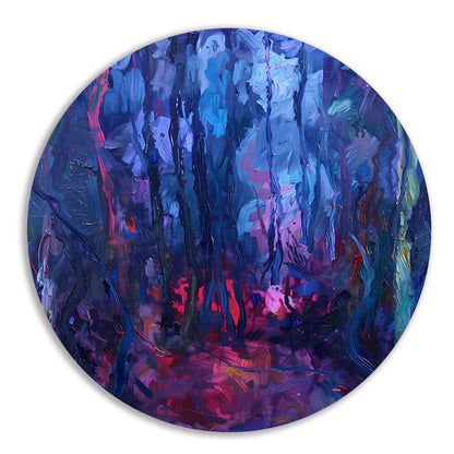 Vibrant Abstract Forest Scene in Rich Colors aluminium muurcirkel