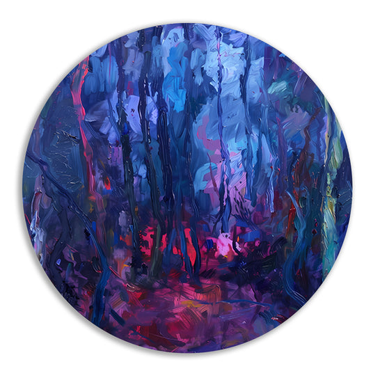 Vibrant Abstract Forest Scene in Rich Colors aluminium muurcirkel