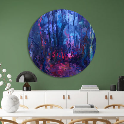 Vibrant Abstract Forest Scene in Rich Colors aluminium muurcirkel