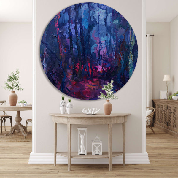 Vibrant Abstract Forest Scene in Rich Colors aluminium muurcirkel