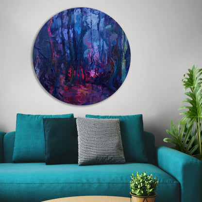 Vibrant Abstract Forest Scene in Rich Colors aluminium muurcirkel