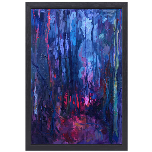 Vibrant Abstract Forest Scene in Rich Colors canvas met baklijst