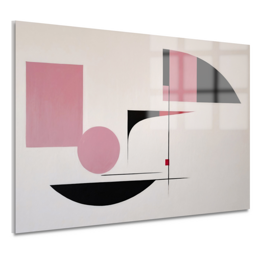 Abstracte geometrische compositie in roze en zwart acrylglas