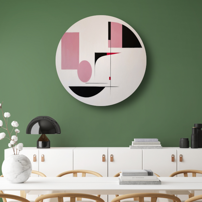 Abstracte geometrische compositie in roze en zwart forex muurcirkel