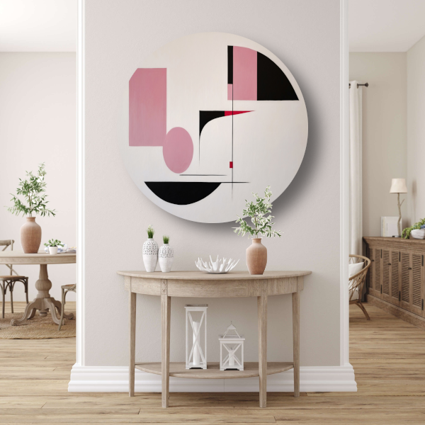 Abstracte geometrische compositie in roze en zwart forex muurcirkel