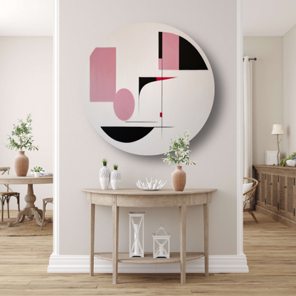 Abstracte geometrische compositie in roze en zwart forex muurcirkel
