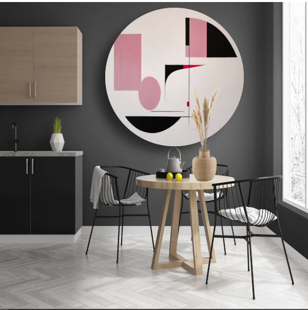 Abstracte geometrische compositie in roze en zwart forex muurcirkel