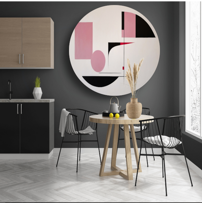 Abstracte geometrische compositie in roze en zwart forex muurcirkel