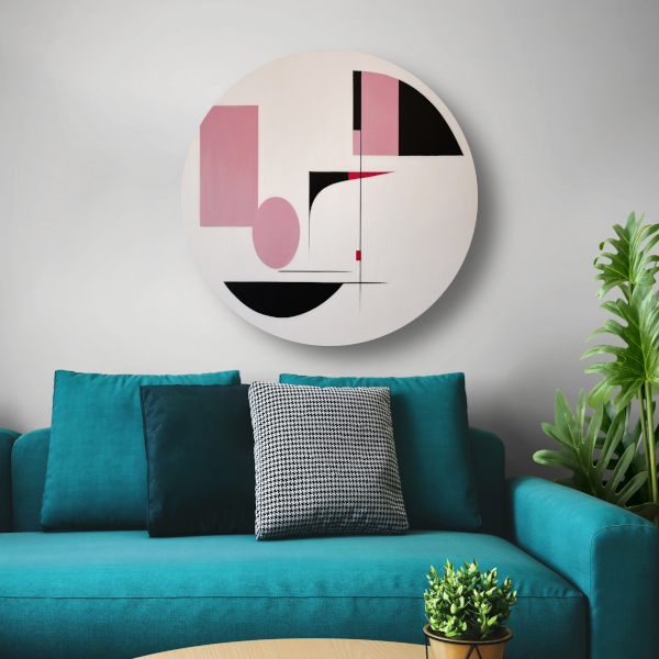 Abstracte geometrische compositie in roze en zwart forex muurcirkel