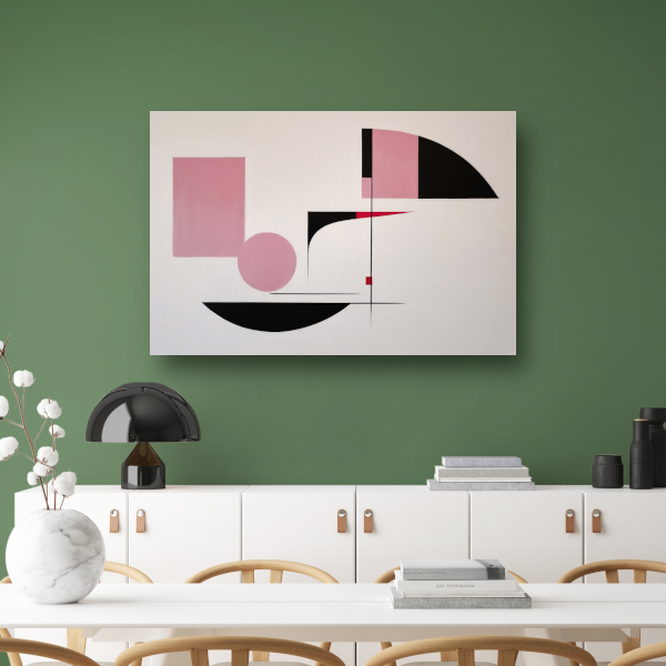 Abstracte geometrische compositie in roze en zwart poster
