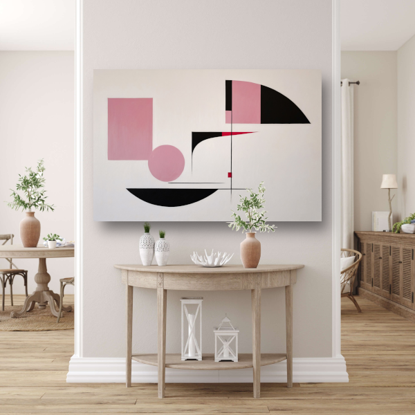 Abstracte geometrische compositie in roze en zwart poster
