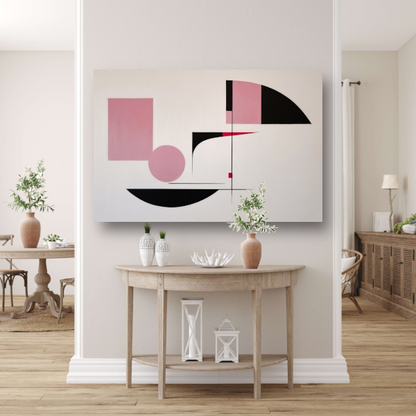 Abstracte geometrische compositie in roze en zwart poster
