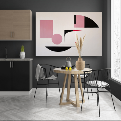 Abstracte geometrische compositie in roze en zwart poster