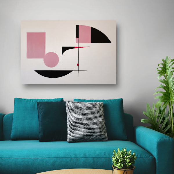 Abstracte geometrische compositie in roze en zwart poster