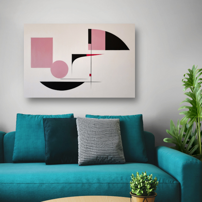 Abstracte geometrische compositie in roze en zwart poster