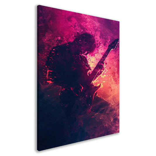 Gitarist omhuld door Abstract Kleurrijk rook canvas