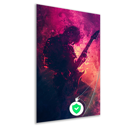 Gitarist omhuld door Abstract Kleurrijk rook poster