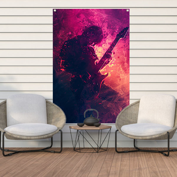 Gitarist omhuld door Abstract Kleurrijk rook tuinposter