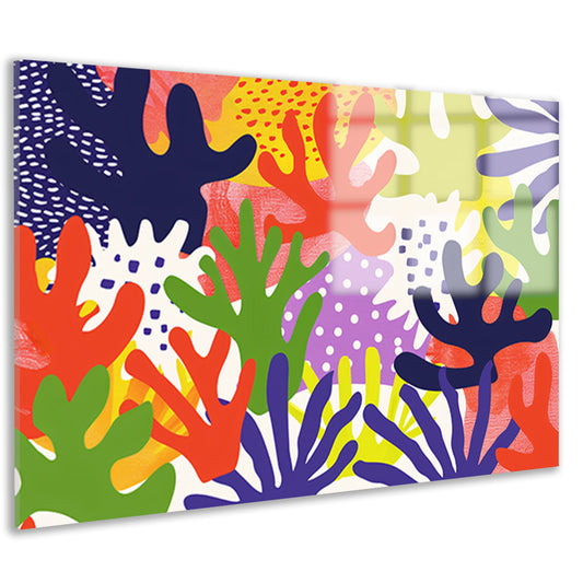 Kleurrijk abstract koraal kunstwerk op canvas acrylglas