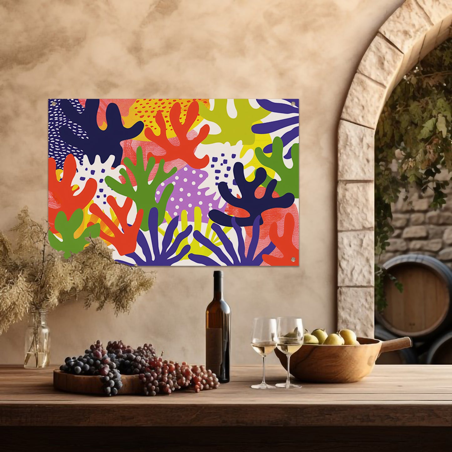 Kleurrijk abstract koraal kunstwerk tuinposter