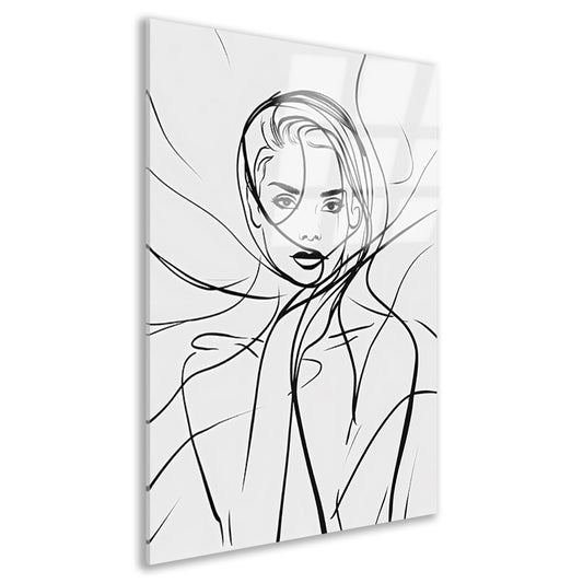 Minimalistische lijnkunst van een elegant vrouwengezicht acrylglas