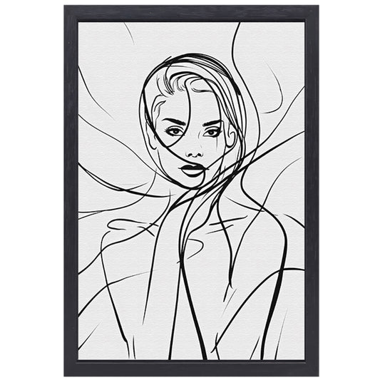 Minimalistische lijnkunst van een elegant vrouwengezicht canvas met baklijst